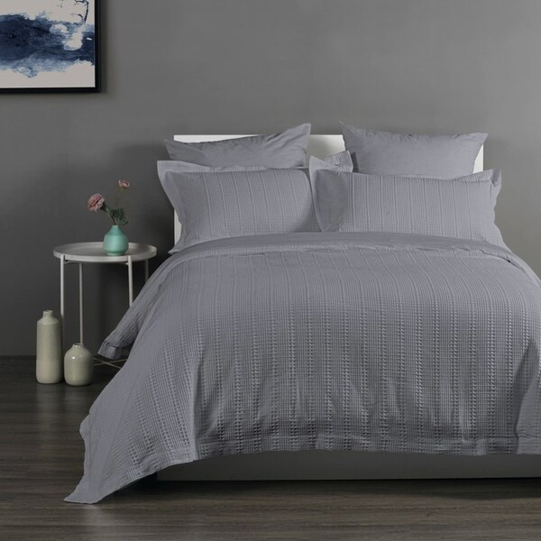 Onkaparinga Queen Bed/Bedroom Cotton Quilt Cover Bedding Set w/Pillowcases Grey