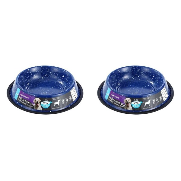 2x Paws & Claws Savoy 1.5L/29cm Pet/Dog Stainless Steel Food Bowl Non-Slip Blue