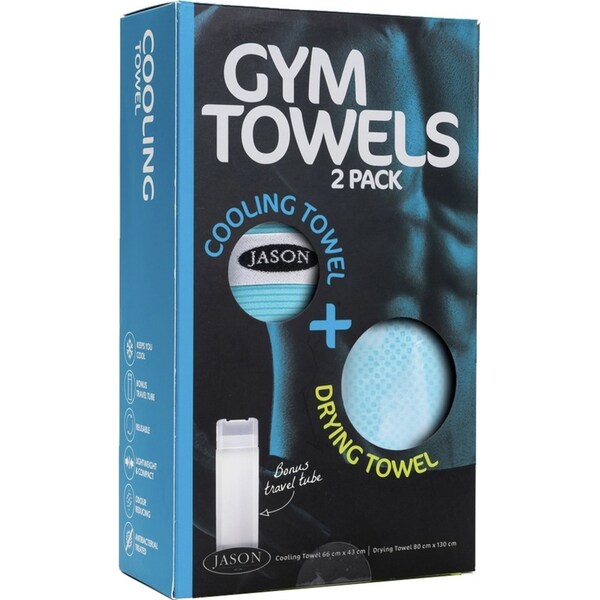2PK Jason Sports Gym Drying/Cooling Outdoor Towel Set w/ Reusable Tube Aqua