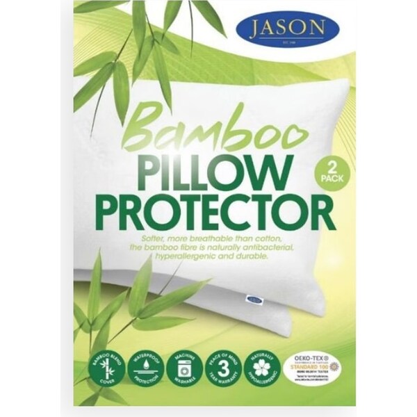 2PK Jason Rectangle Bamboo Blend Waterproof Soft Pillow Protector Cover White
