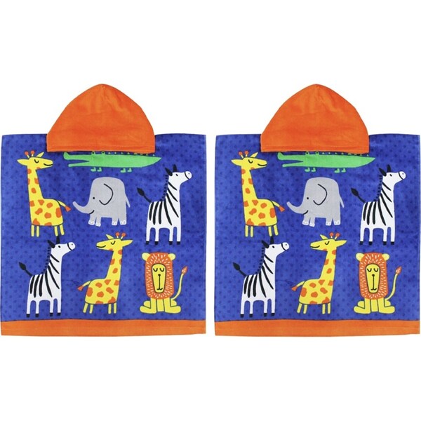 2x Onkaparinga Kids 60x120cm Absorbent Hooded Beach/Bath/Swimming Towel Animals