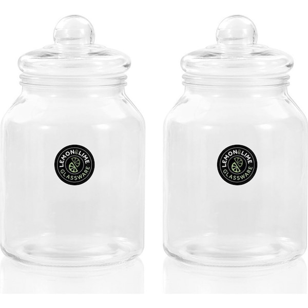 2x Lemon & Lime 3L Cookie Glass Jar Container Storage Pantry Organiser w/ Lid