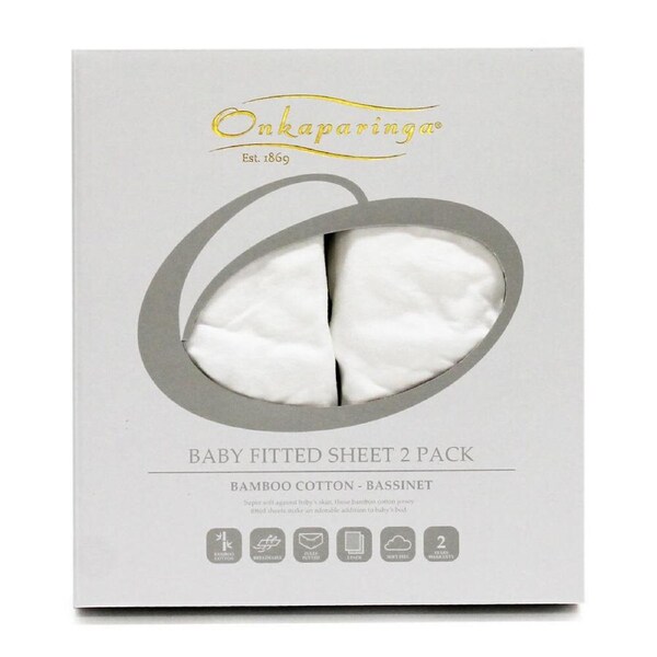 Onkaparinga Baby Bamboo Cotton Jersey Nursery Fitted Sheet For Bassinet White