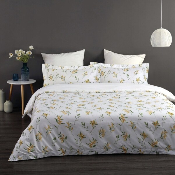 Onkaparinga Queen Bed/Bedroom Print Cotton Quilt Cover Set w/Pillowcases Wattle