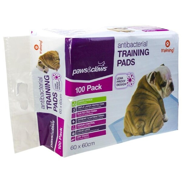 100PK Paws & Claws 60x60cm Anti bacterial Pet/Dog Training Pads Indoor Absorbent