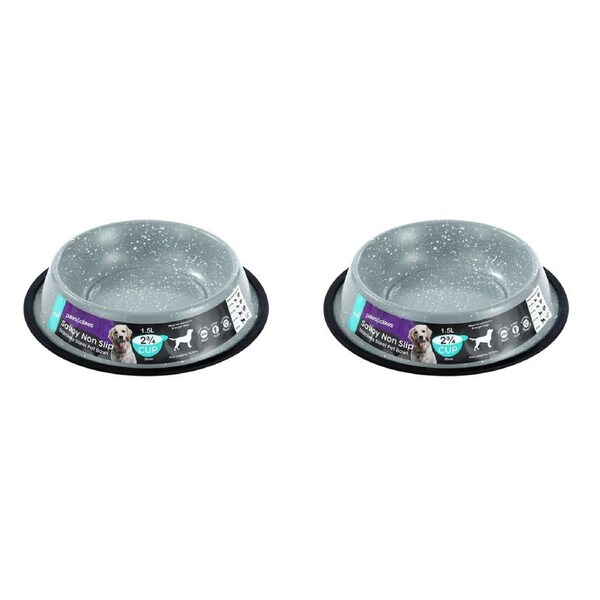 2x Paws & Claws Savoy 1.5L/29cm Pet/Dog Stainless Steel Food Bowl Non-Slip Grey
