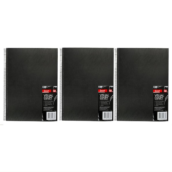 3x Jasart 120 Page A4 Visual Diary 21x29.7cm Journal Notebook Stationery Black