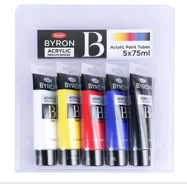 5pc Jasart Byron 75ml Primary Acrylic Medium Bodied Paint Tubes Set Art/Craft