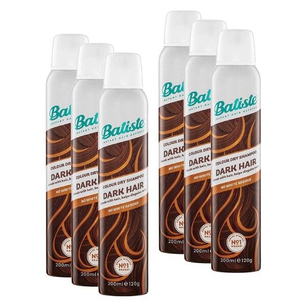 6pc Batiste Instant Hair Refresh 200ml Dark Hair Colour Dry Shampoo Spray Care