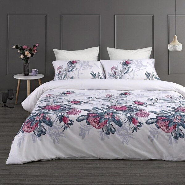 Onkaparinga Queen Bed/Bedroom Print Cotton Quilt Cover Set w/Pillowcases Waratah