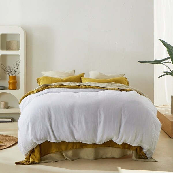 MyHouse Linen Quilt Cover 210X210cm - White - Queen