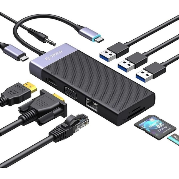 Orico Type-C Hub 10 In 1 Multifunctional Docking Station for Windows and Mac [MDK-10P-BK]