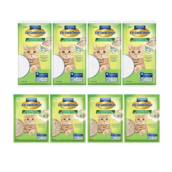 EZI-LOCKODOUR Bundle Absorbant Cat Pads X 4 Natural Mineral Zeolite Pellets 2L X 4