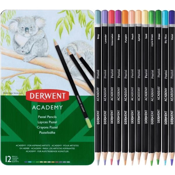 Derwent Academy Pastel Coloured Pencils Tin 12 Set