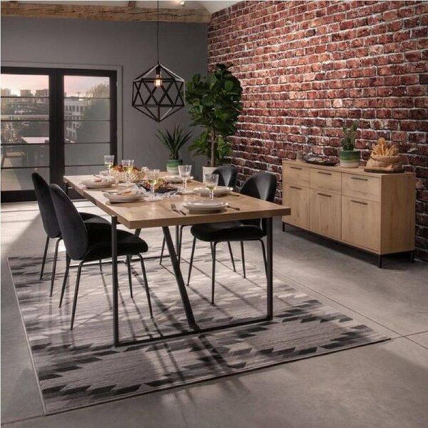 Lucas 1800 Dining Table Dark Oak Finish Top Metal Frame Leg Dark Oak