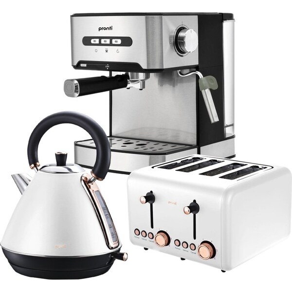 Pronti Toaster Kettle & Coffee Machine Breakfast Set - White