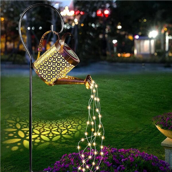 Solar Watering Can Light, Solar Fairy Lights , Hanging Solar Powered Lantern Garden Art Light Decor Metal Waterfall String Lights for Patio Yard Pathway Plant Vine