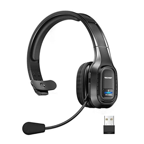 TECKNET Trucker Bluetooth Headset with Microphone Noise Canceling Wireless On Ear Headphones, Hands Free Wireless Headset for Cell Phone Computer Office Home Call Center Skype (Black)