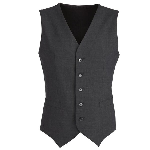 Mens Wool Blend Vest w/ Knitted Back Waistcoat Sleeveless Wool Blend - Charcoal 92