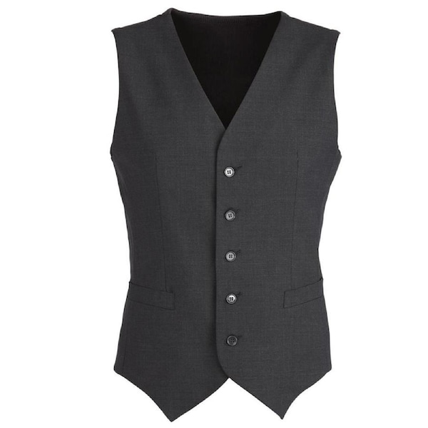 Mens Wool Blend Vest w/ Knitted Back Waistcoat Sleeveless Wool Blend - Charcoal 132