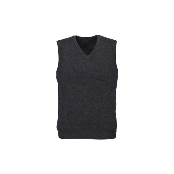 Mens Wool Blend V Neck Vest Sleeveless Double Knit Charcoal / X-Small