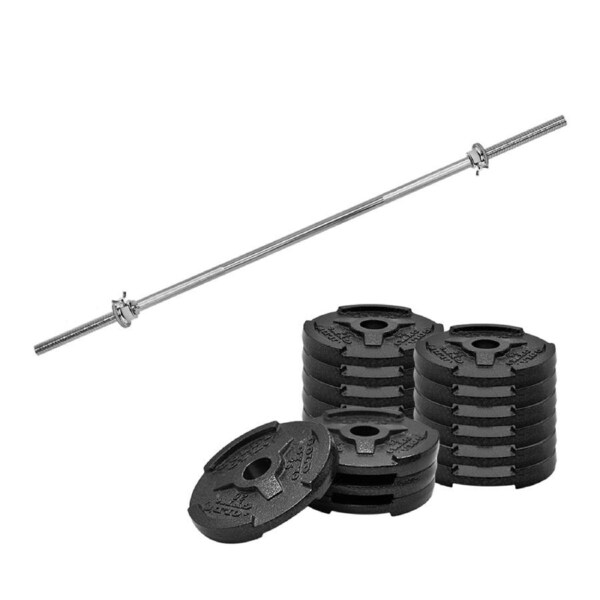 23.14kg Weight Set - 120cm Barbell Bar + 16 x 2.5lbs Cast Iron Weight Plates