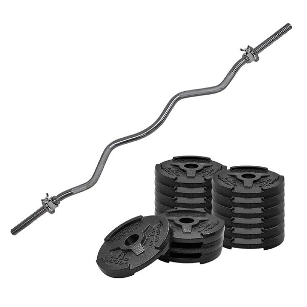 23.14kg Weight Set - 120cm Curl Barbell Bar + 16 x 2.5lbs Cast Iron Weight Plate