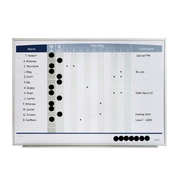 Quartet 58x41cm Magnetic In/Out Board Matrix Personnel Whiteboard w/ Dots/Marker