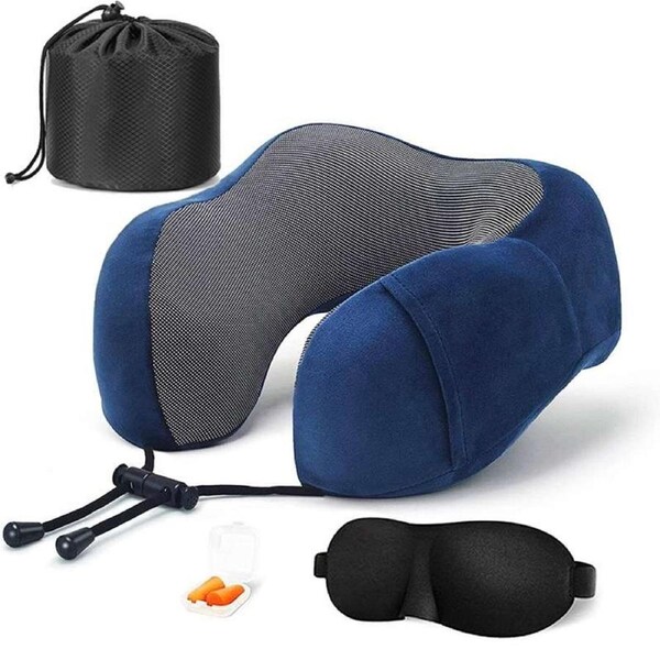 OZNALA Memory Foam Rebound Travel Pillow U-shaped Neck support Headrest Cushion Soft Comfortable Car Flight - Blue