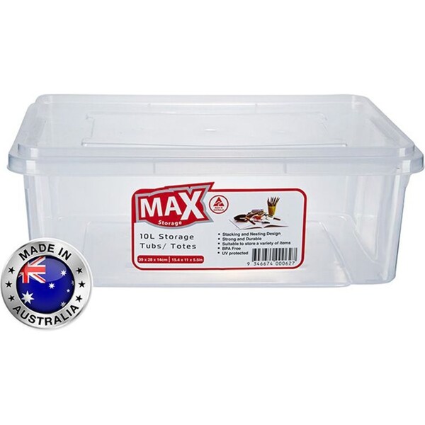 24 x MAX 10L Storage Tubs with Lid Plastic Bin Basin Container Box Clear