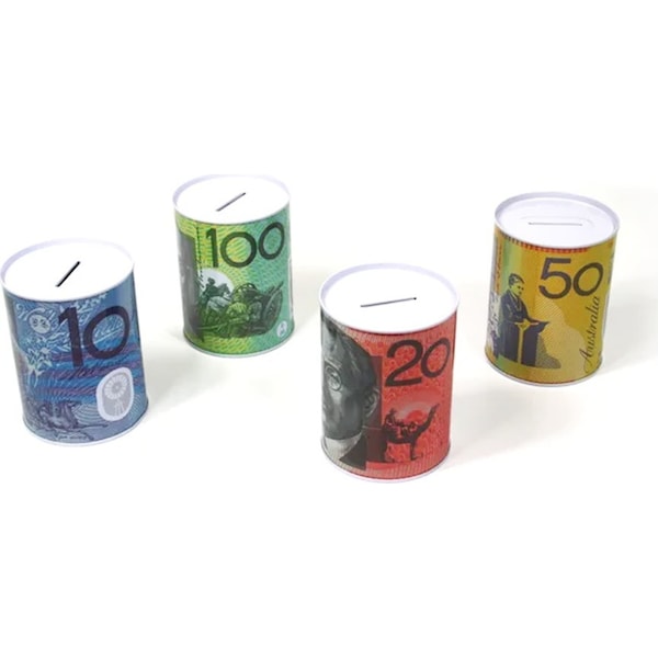 4x Small Australian Dollar Notes AU Money Tin Box Piggy Bank Coin Storage Jar