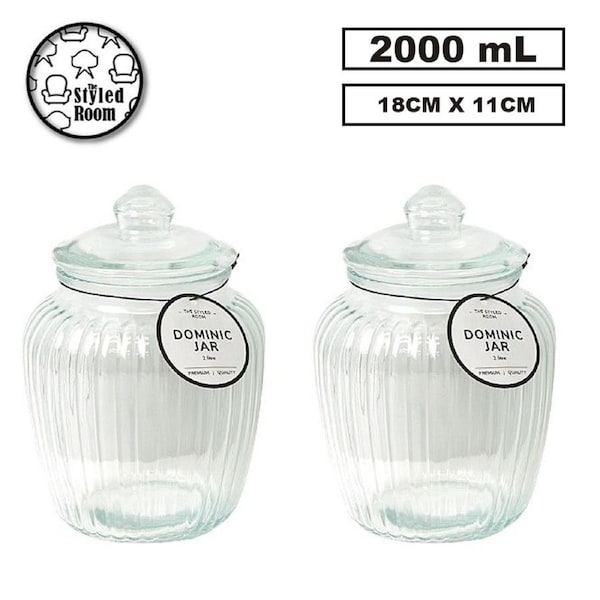 6PK 2L Glass Cookie Jar Kitchen Food Storage Container Candy Canister Large