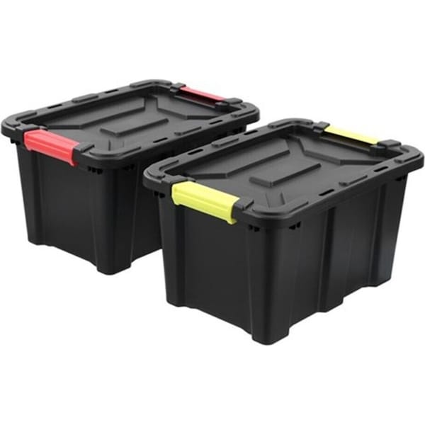 6 x 25L Heavy Duty Storage Box Black Crate Container Plastic Bins Organiser Tub