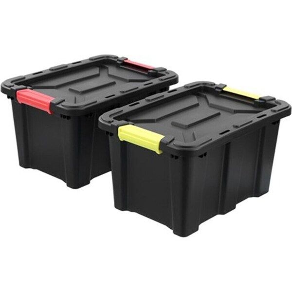 2 x 25L Heavy Duty Storage Box Black Crate Container Plastic Bins Organiser Tub