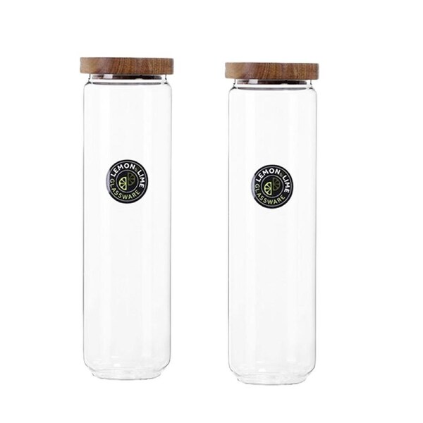2x1.65L Woodend Glass Jar With Lid Food Pantry Storage Sealed Canister Container