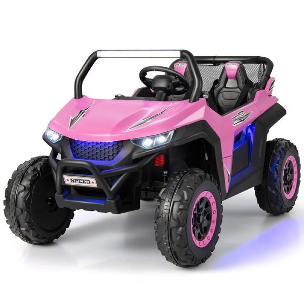 Costway 12V Ride On Car Electric Car Toy Remote Control UTV Gift w/2-Seater & Music Pink