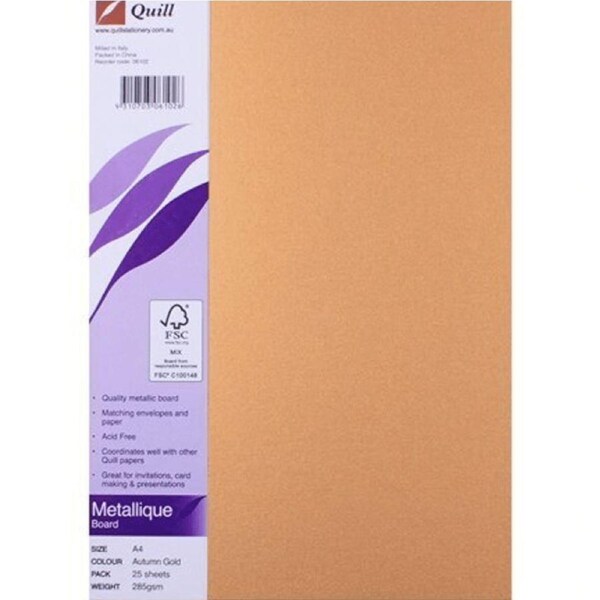 Quill Metallique Board Paper 285GSM A4 Autumn Gold Pack 25
