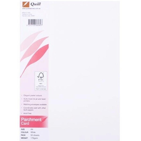 Quill Parchment Card Paper 176GSM A4 White Pack 50
