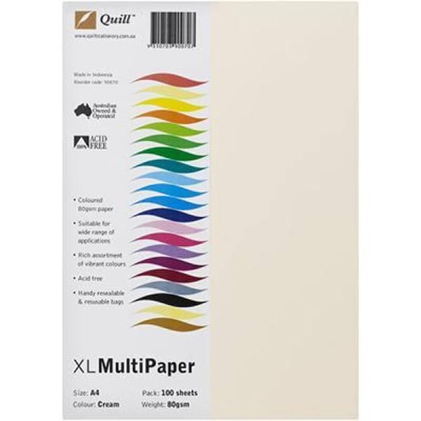 Quill Coloured A4 Copy Paper 80Gsm Cream Pack 100 Sheets