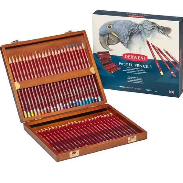 Derwent 48 Pastel Coloured Pencils Wooden Box Set Artists