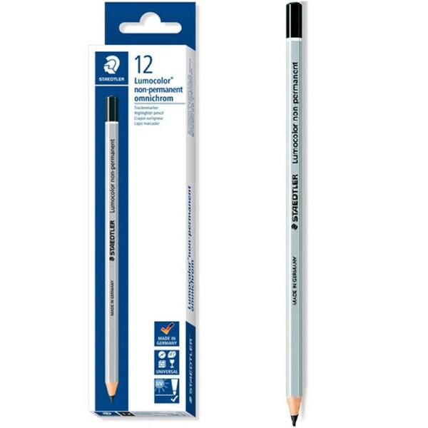 Staedtler 108 Lumocolor Non-Permanent Omnichrom Pencils Black Box 12