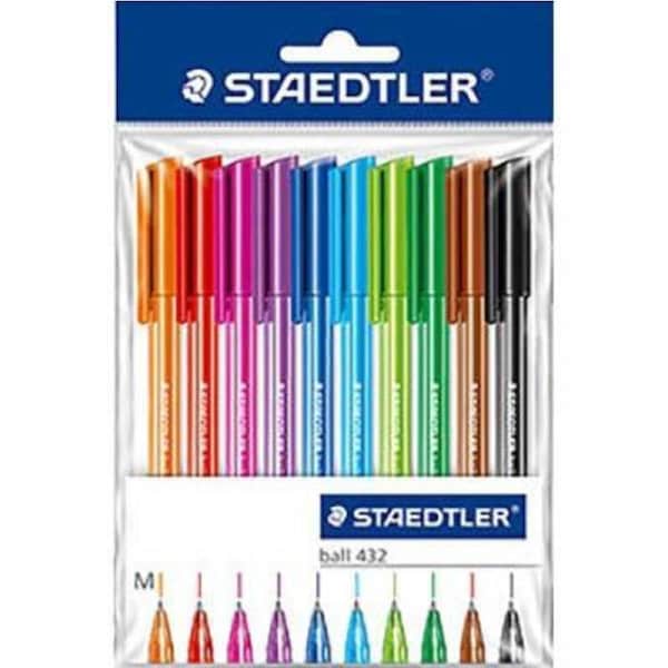 Staedtler 432 Triangular Ballpoint Stick Pen Medium Assorted Pack 10