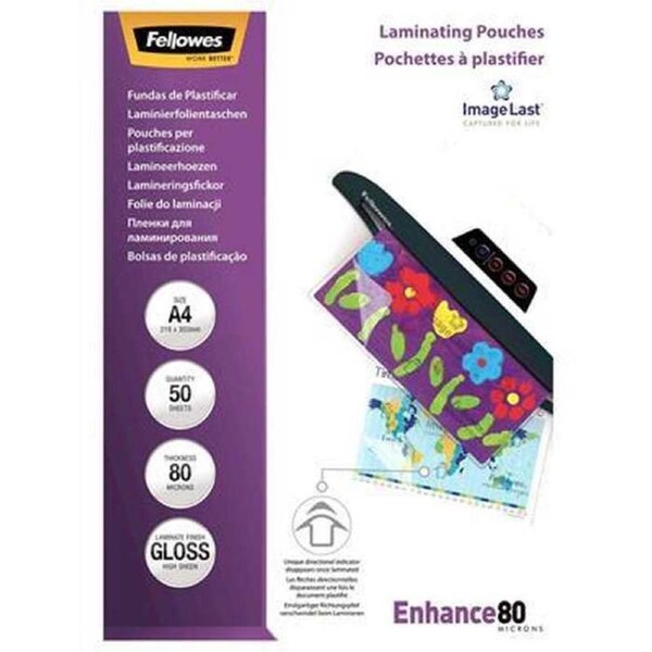 Fellowes Laminating Pouch Gloss 80 Micron A4 Clear Pack 50