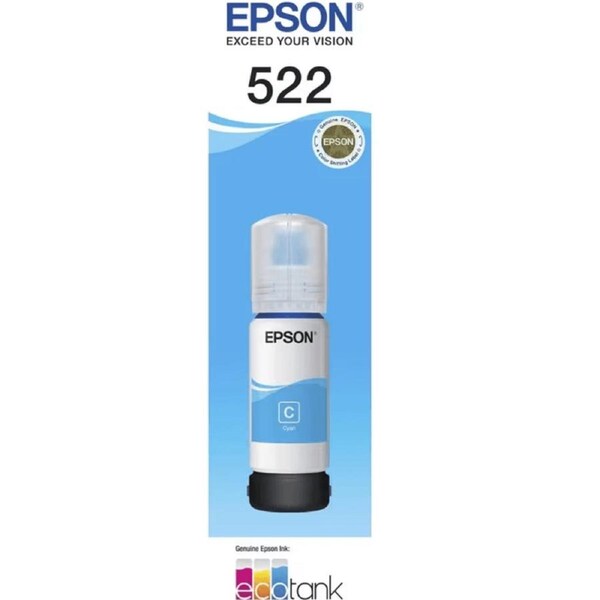 Epson 522 Cyan Ink Bottle Cartridge Refill EcoTank Genuine Original