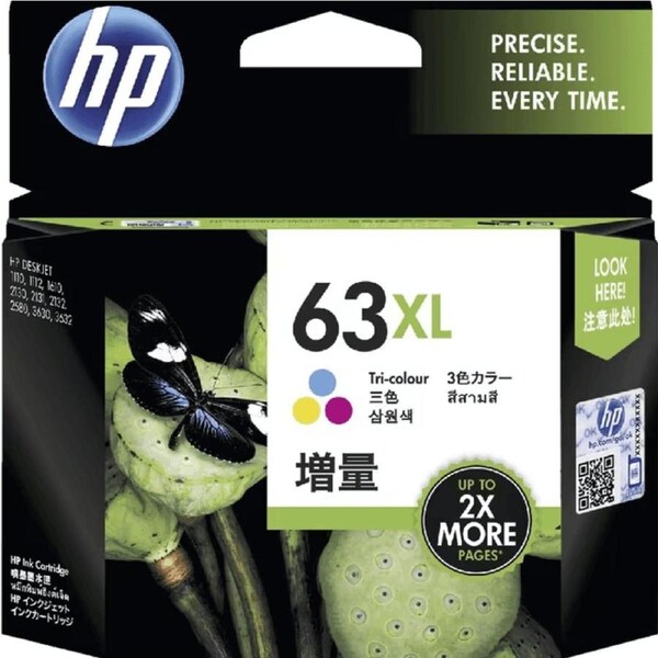 HP 63XL Ink Cartridge High Yield Tri Colour Pack Cyan/Magenta/Yellow F6U63AA