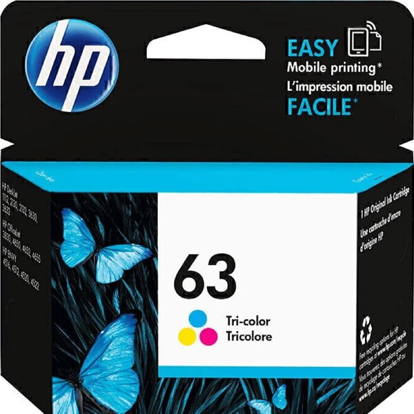 HP 63 Ink Cartridge Tri Colour Pack Cyan/Magenta/Yellow F6U61AA