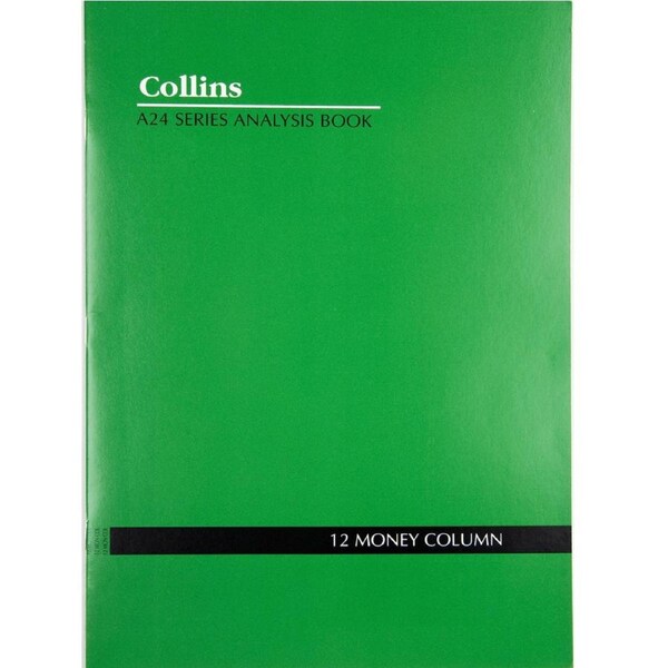Collins A24 Series Analysis Book 12 Money Column Feint Ruled Stapled 24 Leaf A4 Green