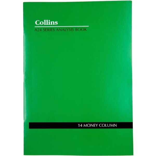 Collins A24 Series Analysis Book 14 Money Column Feint Ruled Stapled 24 Leaf A4 Green