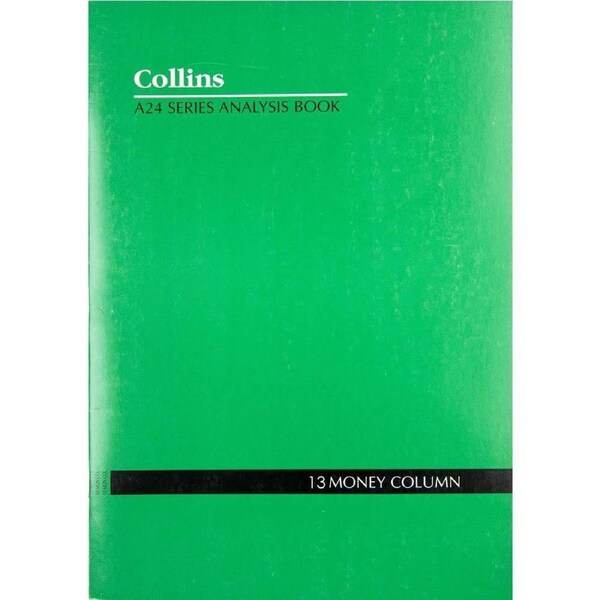 Collins A24 Series Analysis Book 13 Money Column Feint Ruled Stapled 24 Leaf A4 Green