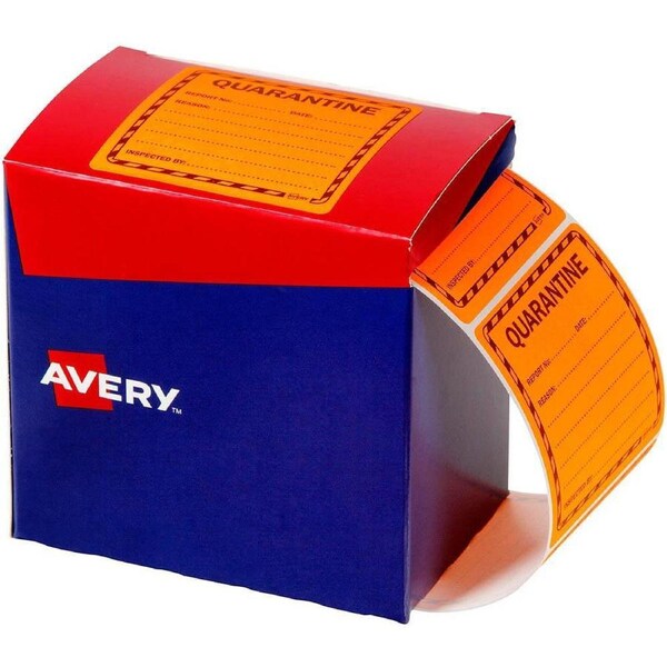 Avery 932621 Message Label Quarantine 75x74.2mm Fluoro Orange Pack 1000